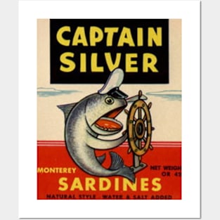 CAPTAIN SILVER Vintage Sardine Label Cannery Row Monterey Posters and Art